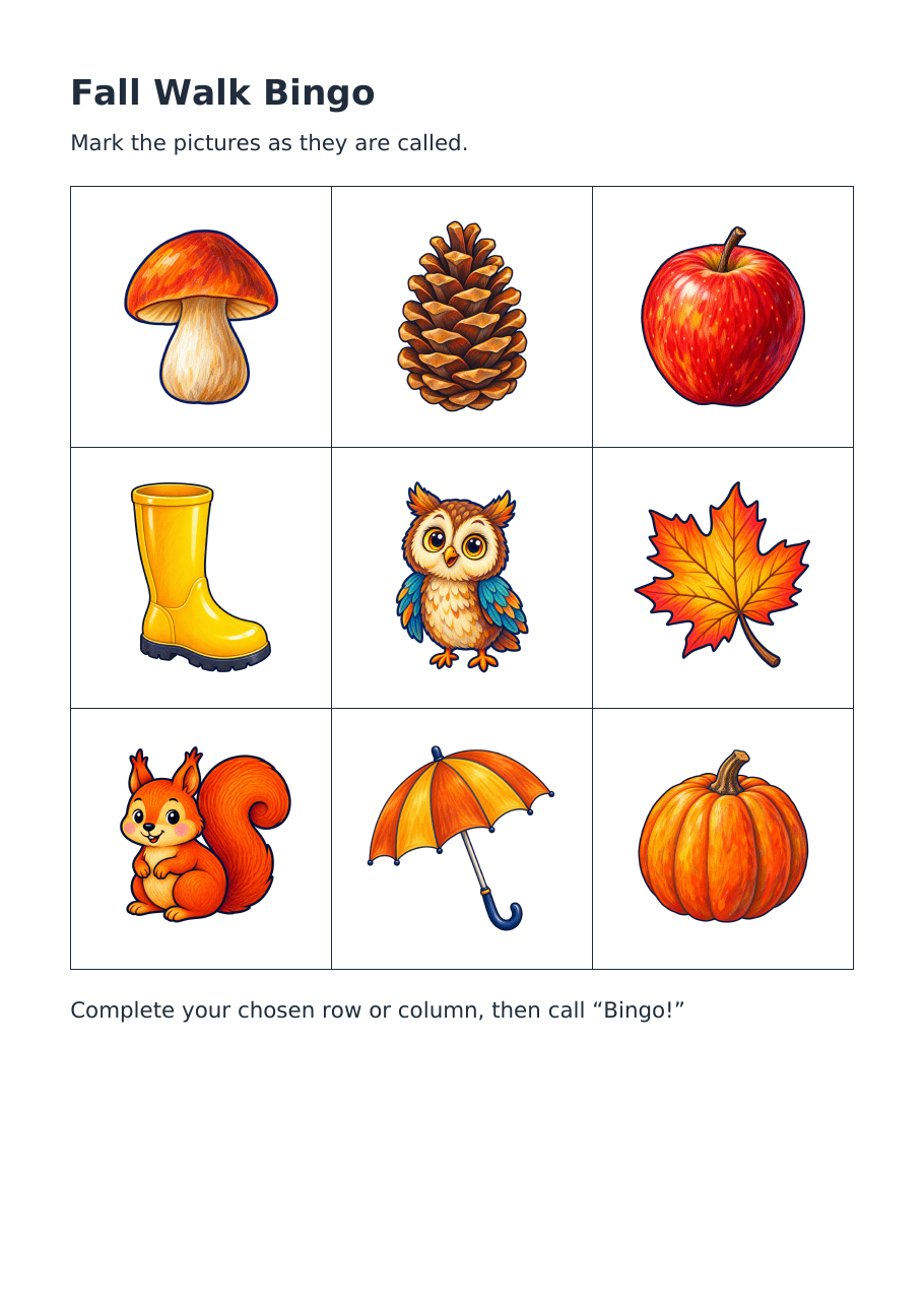 Fall Walk Bingo