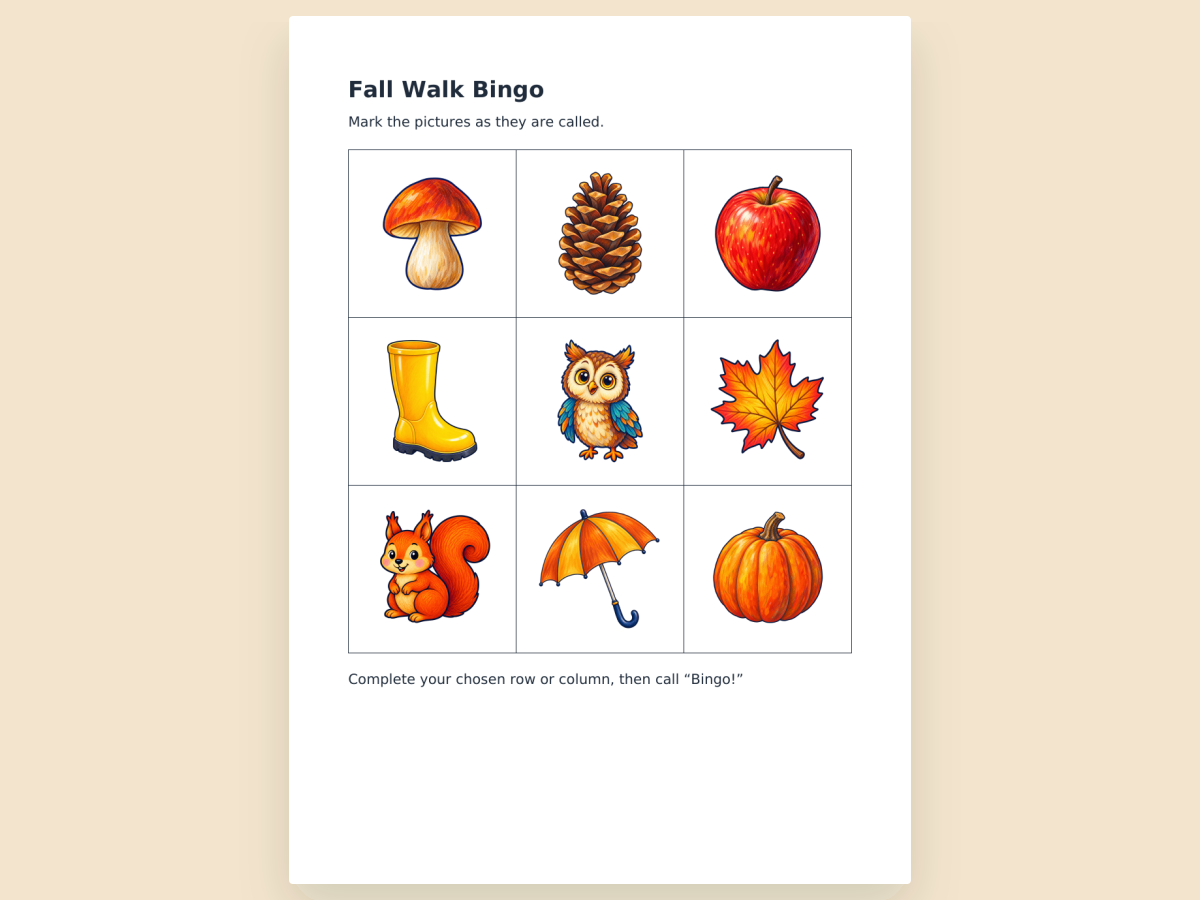 Fall Walk Bingo