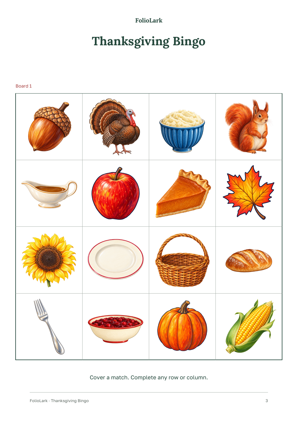 Board 1: sixteen pictures in a four-by-four grid.