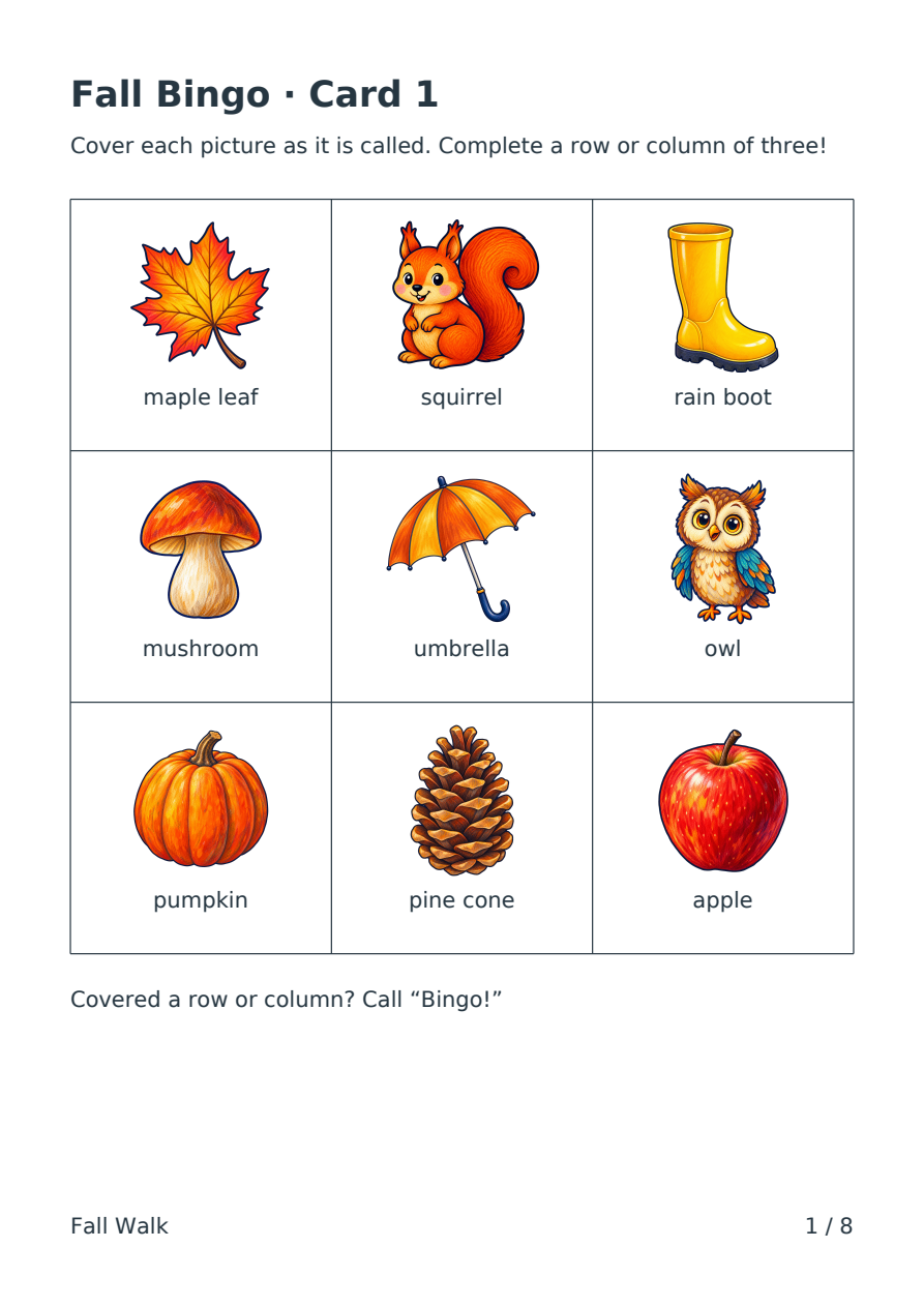 Autumn Group Bingo